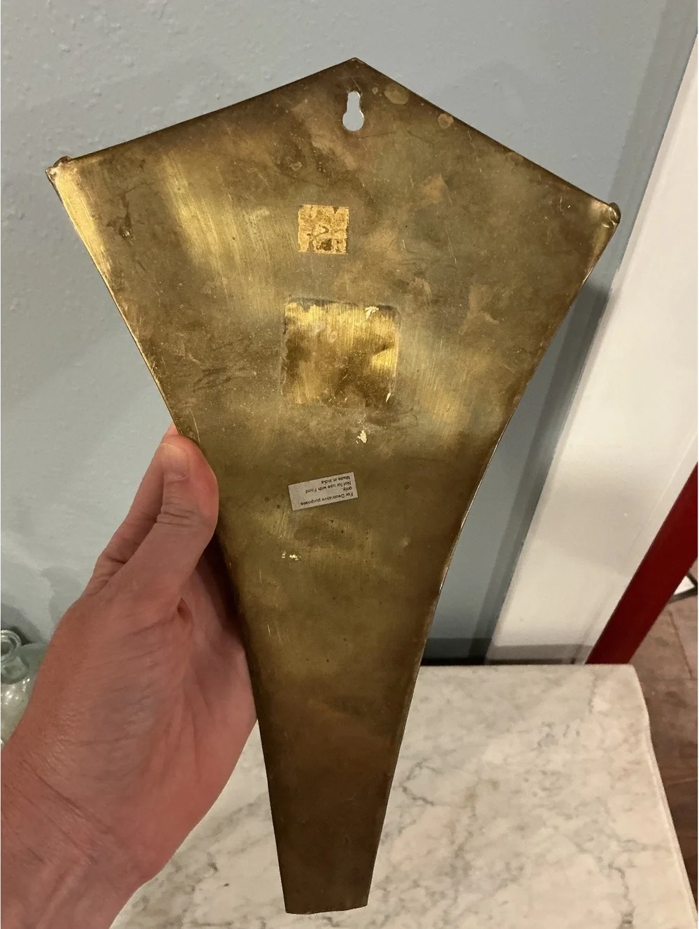 Vintage Brass Geometric Wall Pocket Vase Art Deco
